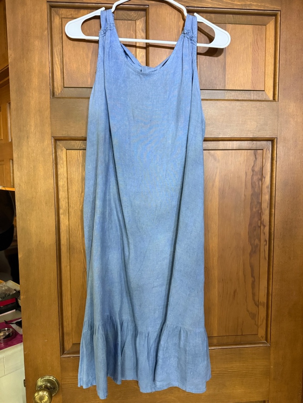 Light Blue Sleeveless Maxi Dress with Ruffle Hem